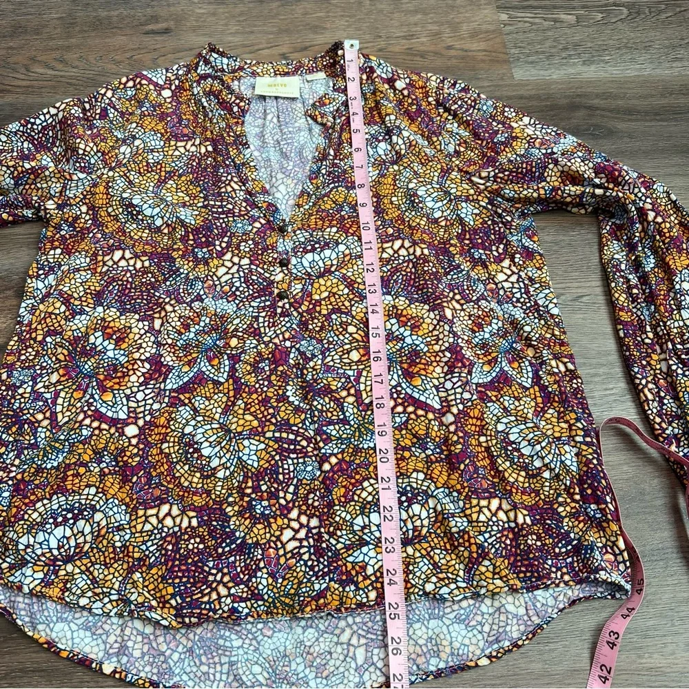 Anthropologie Maeve Kaleidoscope Mosaic Print Blouse Size Medium Boho V Neck Top - Picture 10 of 10